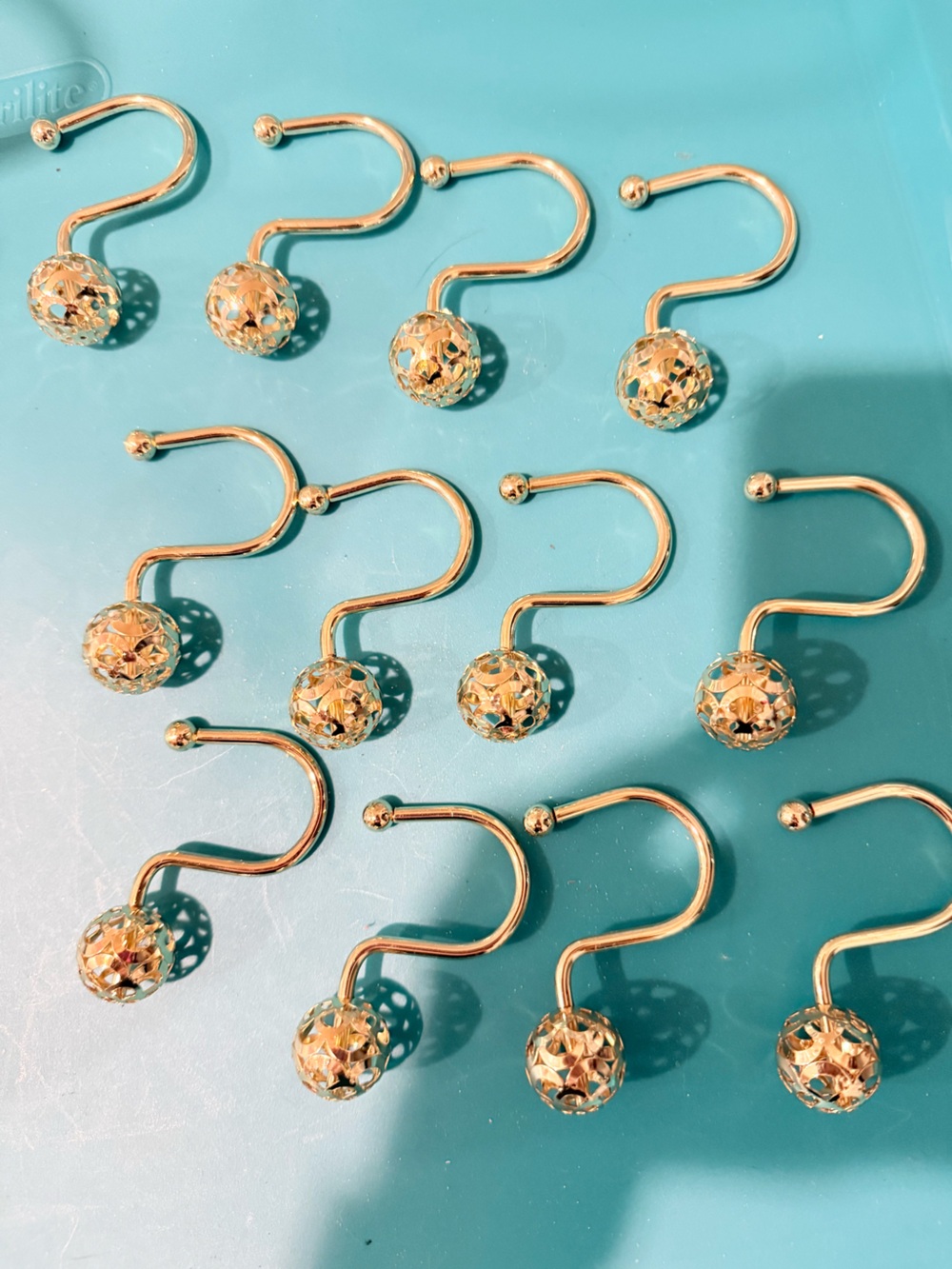 Gold Filigree Ball Shower Curtain Hooks - Set of Elegant Hooks